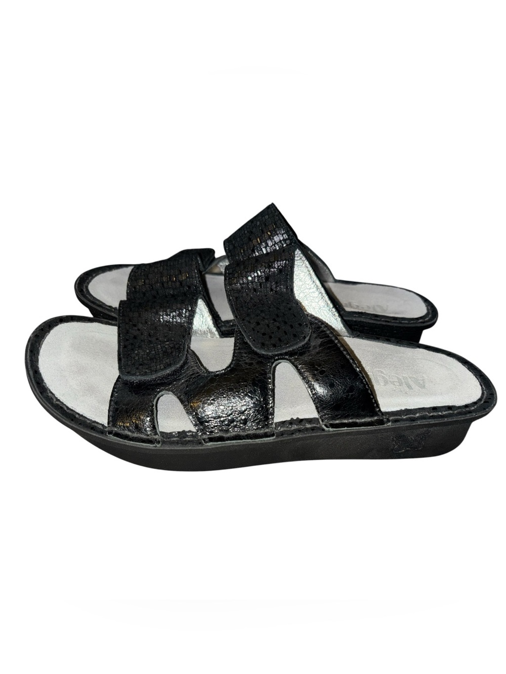 Alegria Karmen Black Metallic Fun Slip On Sandals